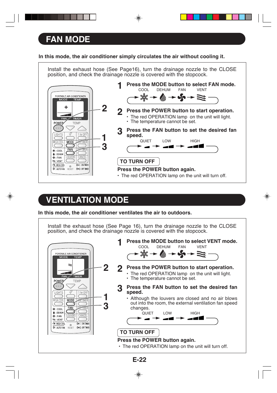 Fan mode, Ventilation mode | Sharp CV-P09LX User Manual | Page 24 / 96