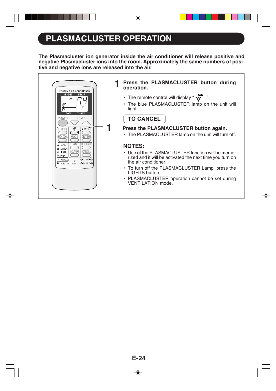 Plasmacluster operation | Sharp CV-P09LX User Manual | Page 26 / 96