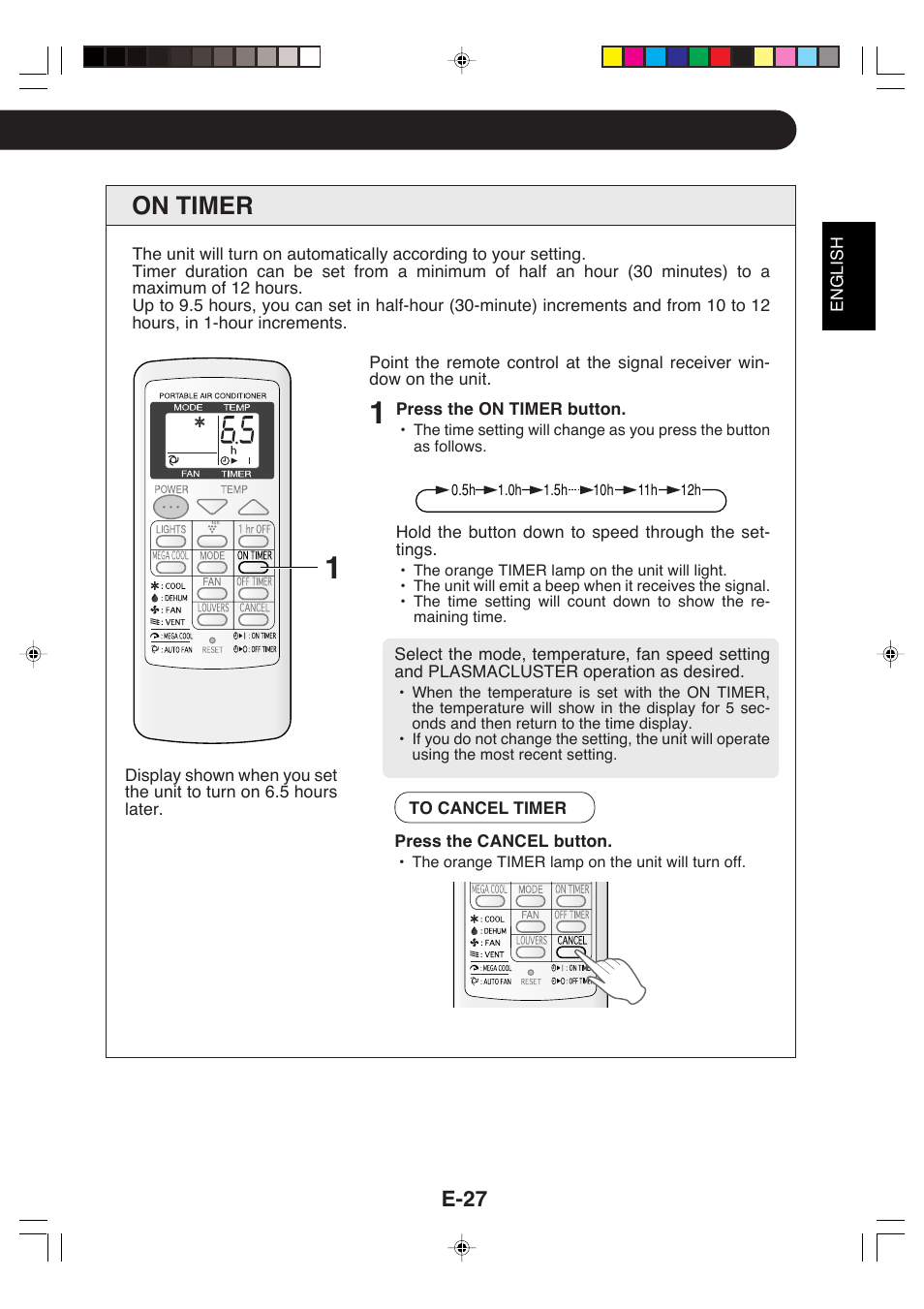 On timer, E-27 | Sharp CV-P09LX User Manual | Page 29 / 96