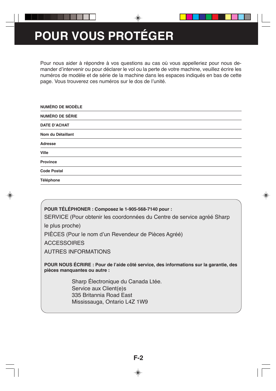 Pour vous protéger | Sharp CV-P09LX User Manual | Page 36 / 96