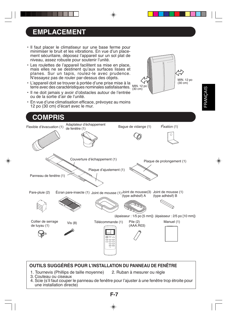 Emplacement, Compris | Sharp CV-P09LX User Manual | Page 41 / 96