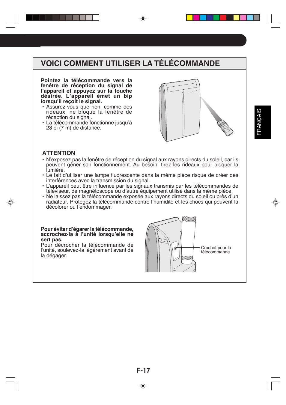 Voici comment utiliser la télécommande, F-17 | Sharp CV-P09LX User Manual | Page 51 / 96