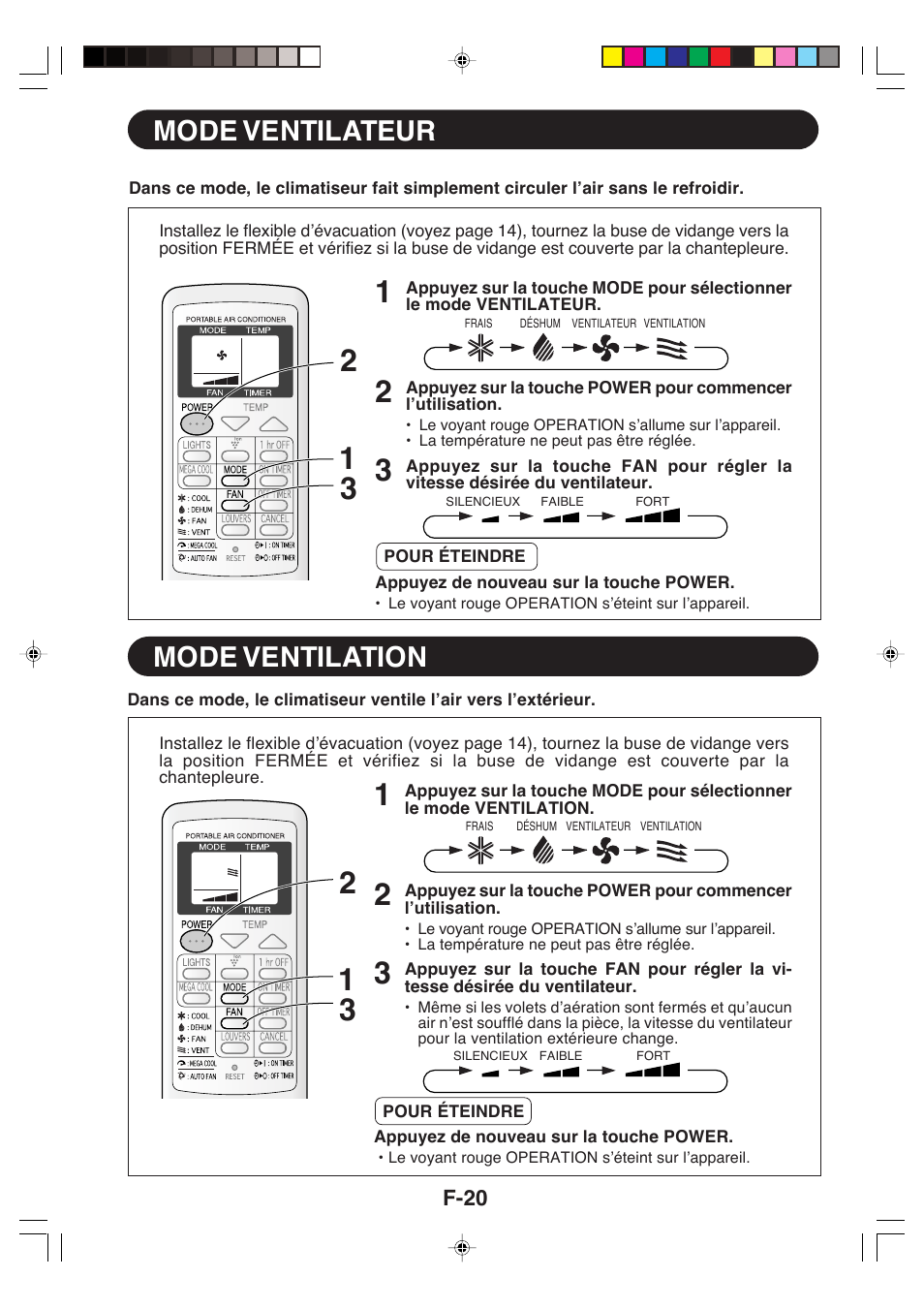 Mode ventilateur, Mode ventilation | Sharp CV-P09LX User Manual | Page 54 / 96