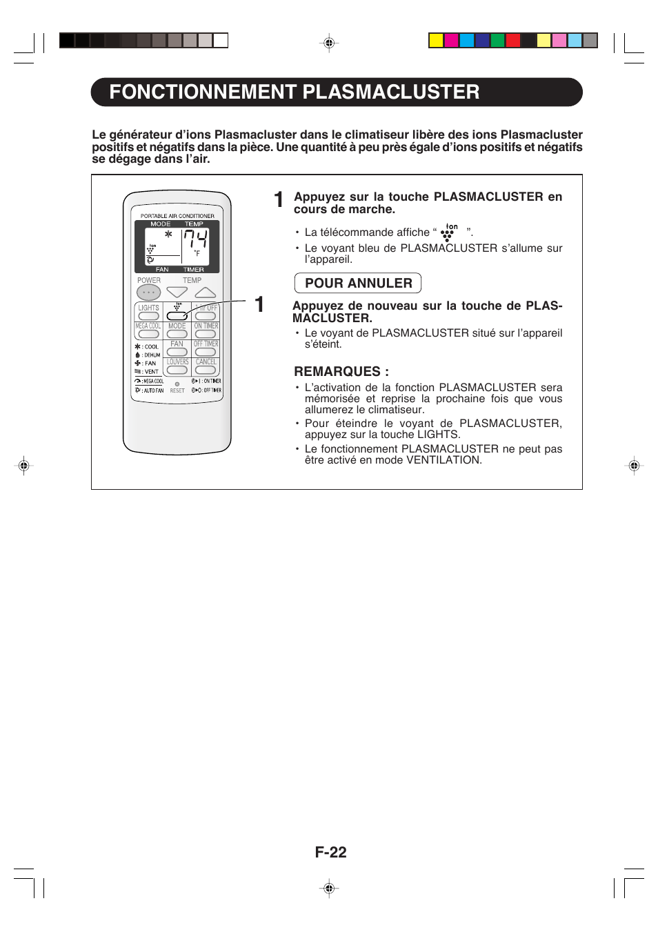 Fonctionnement plasmacluster | Sharp CV-P09LX User Manual | Page 56 / 96