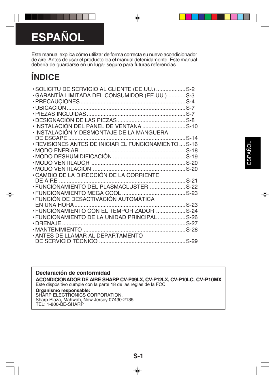 Español, Índice | Sharp CV-P09LX User Manual | Page 65 / 96