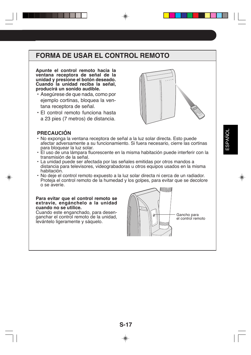 Forma de usar el control remoto, S-17 | Sharp CV-P09LX User Manual | Page 81 / 96