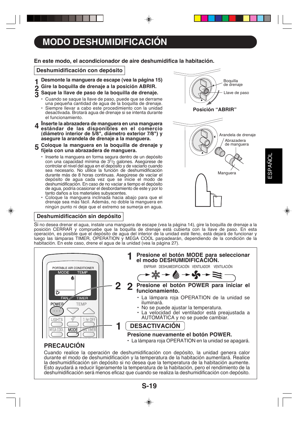 Modo deshumidificación, S-19 | Sharp CV-P09LX User Manual | Page 83 / 96