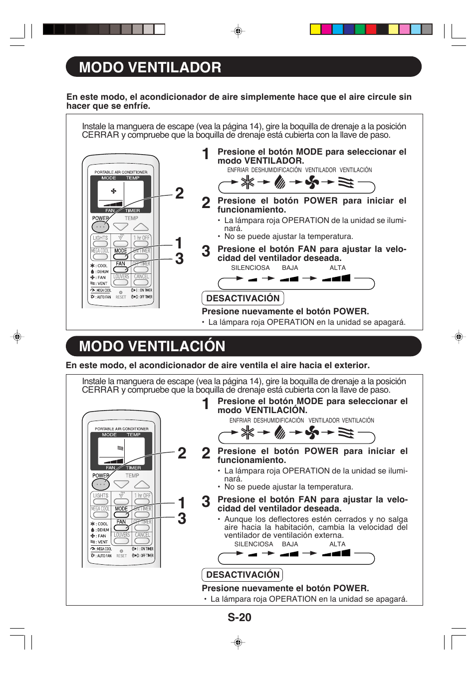 Modo ventilador, Modo ventilación | Sharp CV-P09LX User Manual | Page 84 / 96