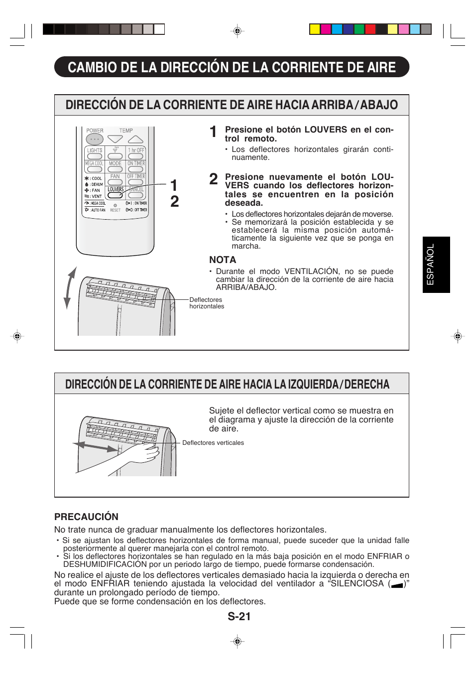 Cambio de la dirección de la corriente de aire | Sharp CV-P09LX User Manual | Page 85 / 96