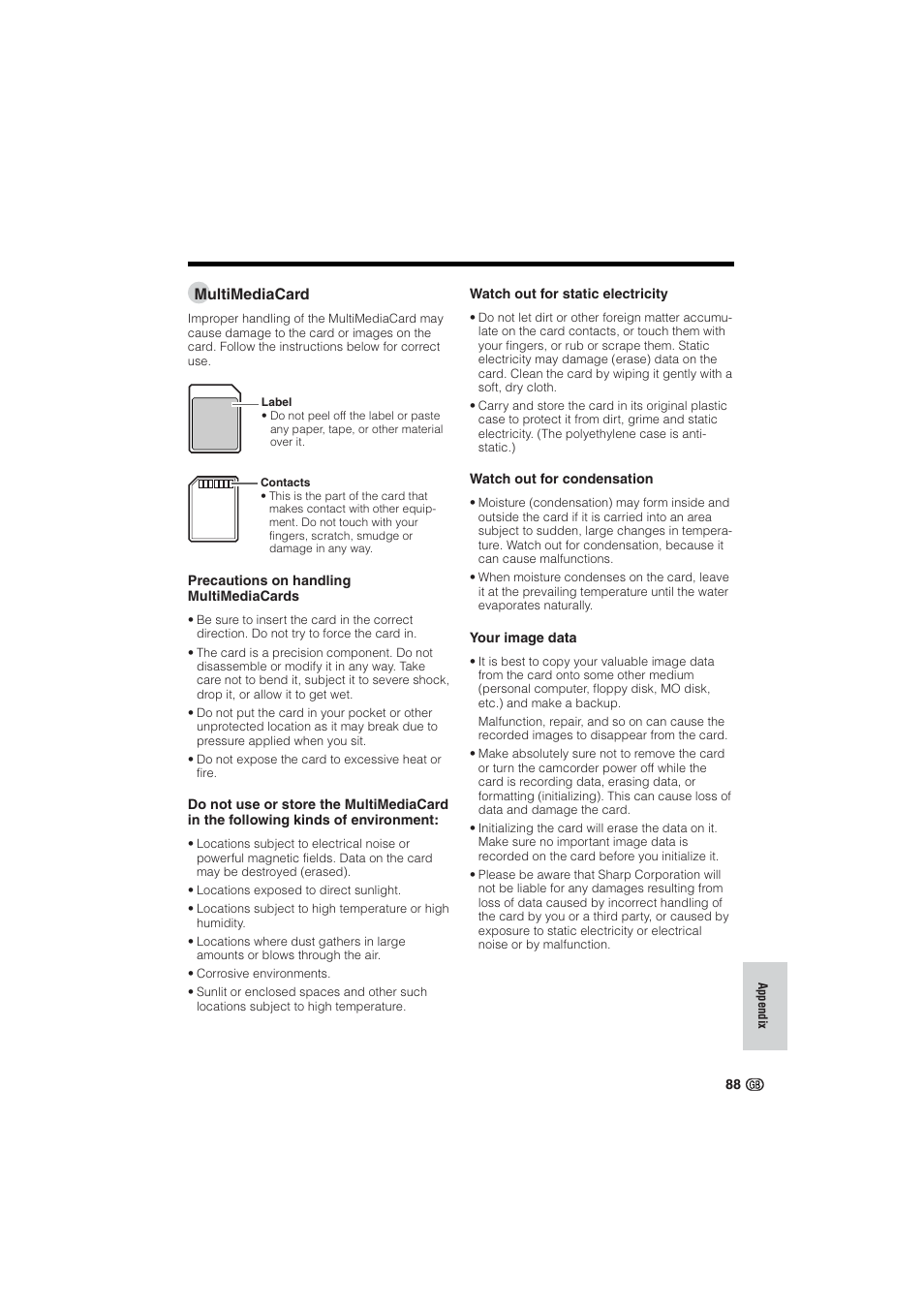 Multimediacard | Sharp VL-NZ10S User Manual | Page 103 / 111
