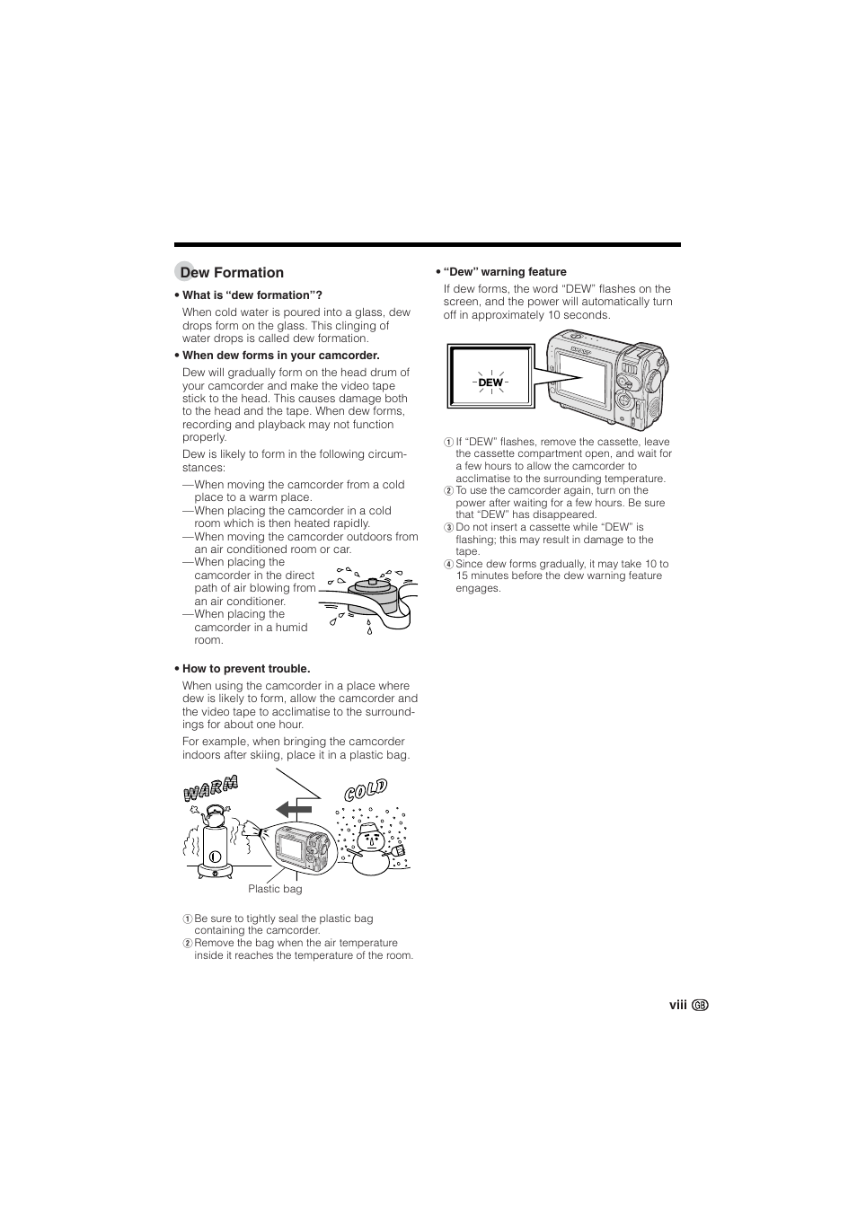 Dew formation | Sharp VL-NZ10S User Manual | Page 11 / 111