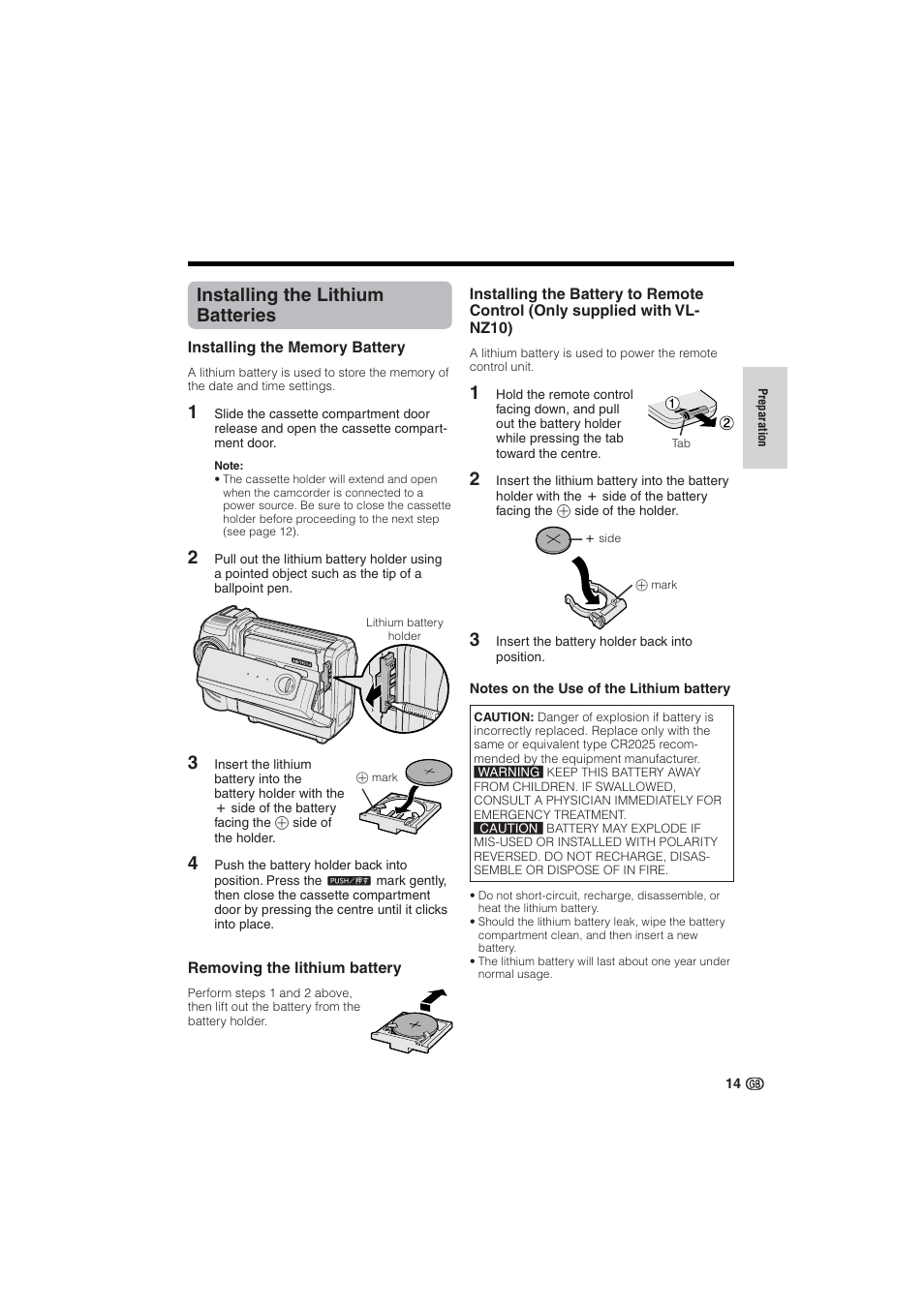 Installing the lithium batteries | Sharp VL-NZ10S User Manual | Page 29 / 111