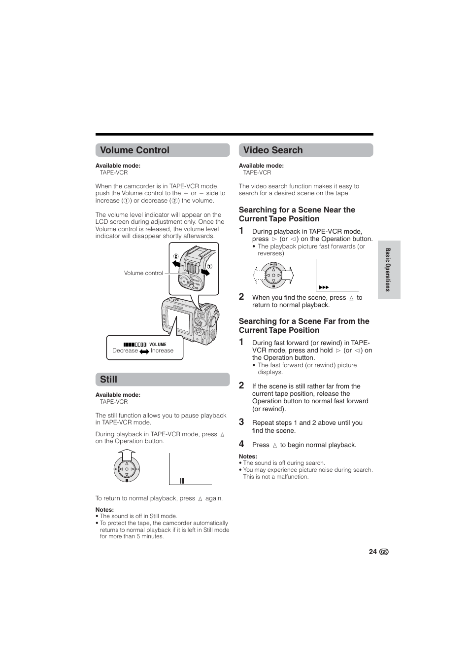Volume control, Still, Video search | Sharp VL-NZ10S User Manual | Page 39 / 111