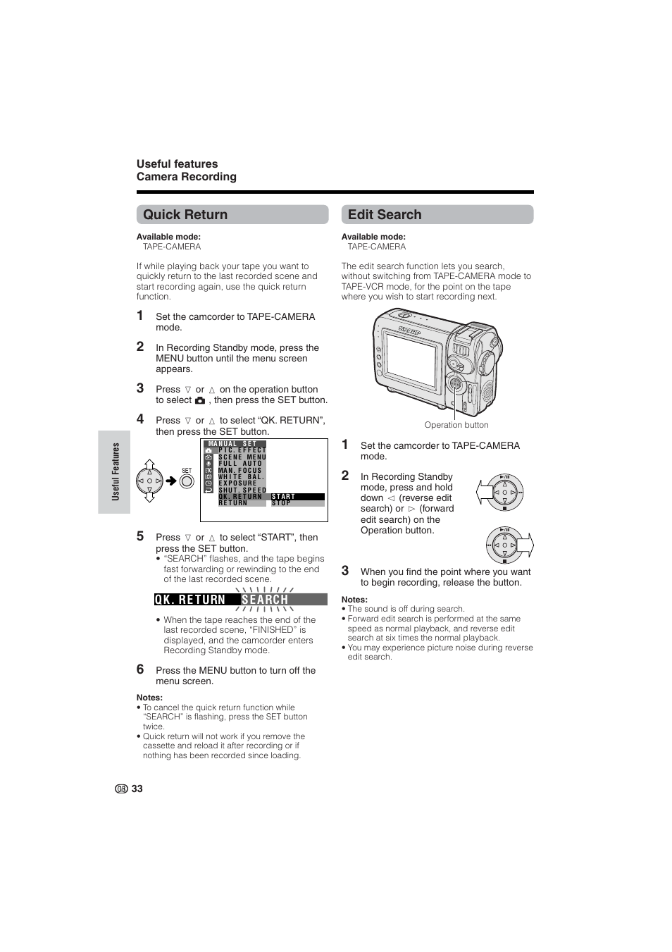 Quick return, Edit search | Sharp VL-NZ10S User Manual | Page 48 / 111