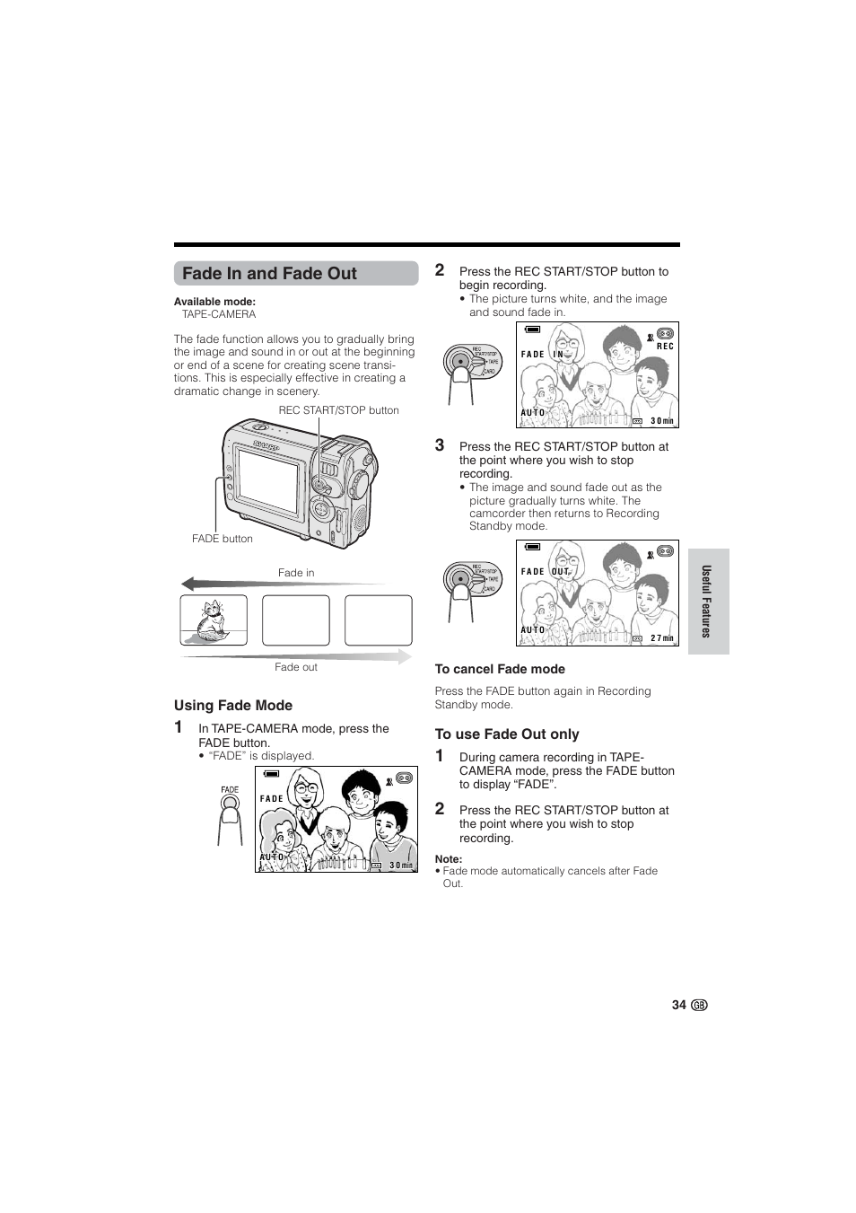 Fade in and fade out, Using fade mode | Sharp VL-NZ10S User Manual | Page 49 / 111