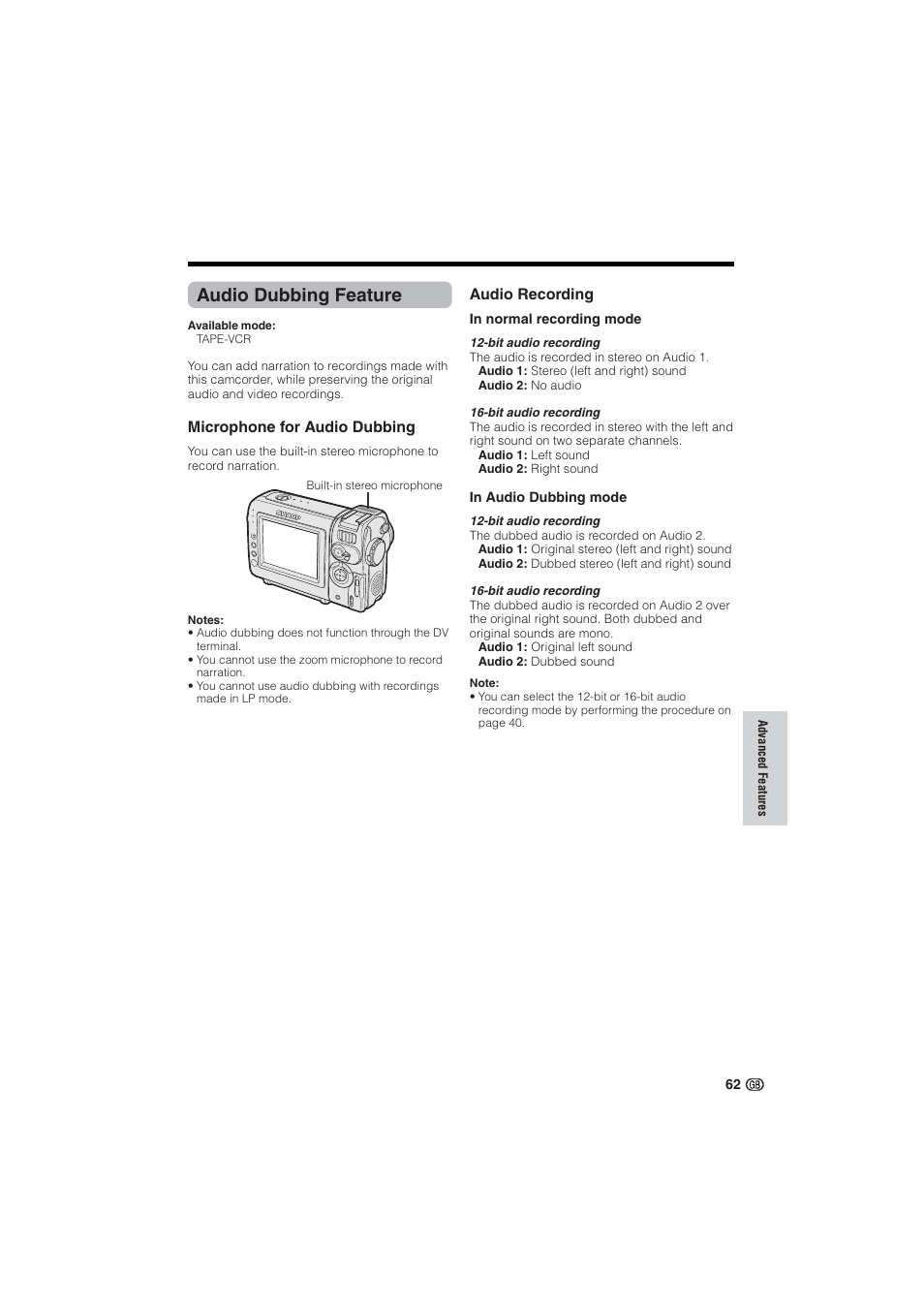 Audio dubbing feature | Sharp VL-NZ10S User Manual | Page 77 / 111
