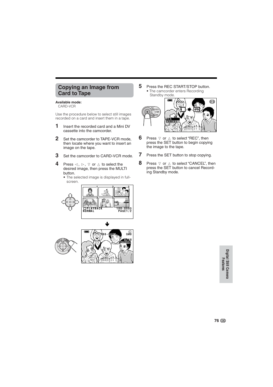 Copying an image from card to tape | Sharp VL-NZ10S User Manual | Page 91 / 111