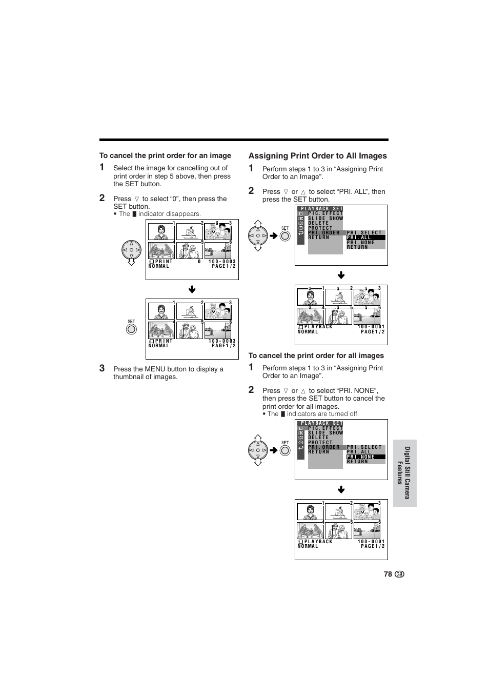 Assigning print order to all images, 78 to cancel the print order for an image | Sharp VL-NZ10S User Manual | Page 93 / 111