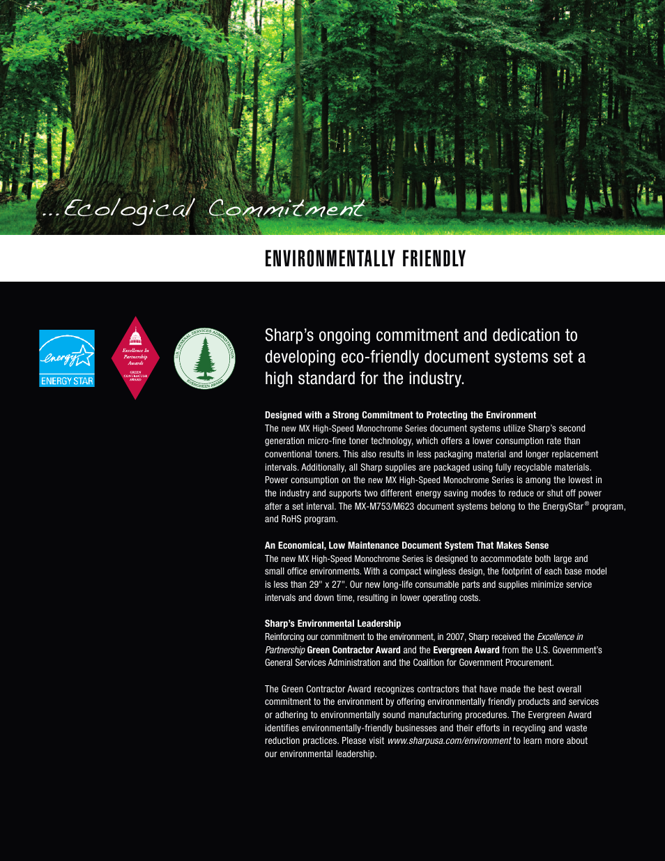 Ecological commitment, Environmentally friendly | Sharp MX-M753 User Manual | Page 11 / 12