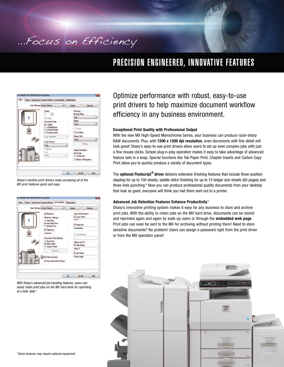 Focus on efficiency, Precision engineered, innovative features | Sharp MX-M753 User Manual | Page 6 / 12