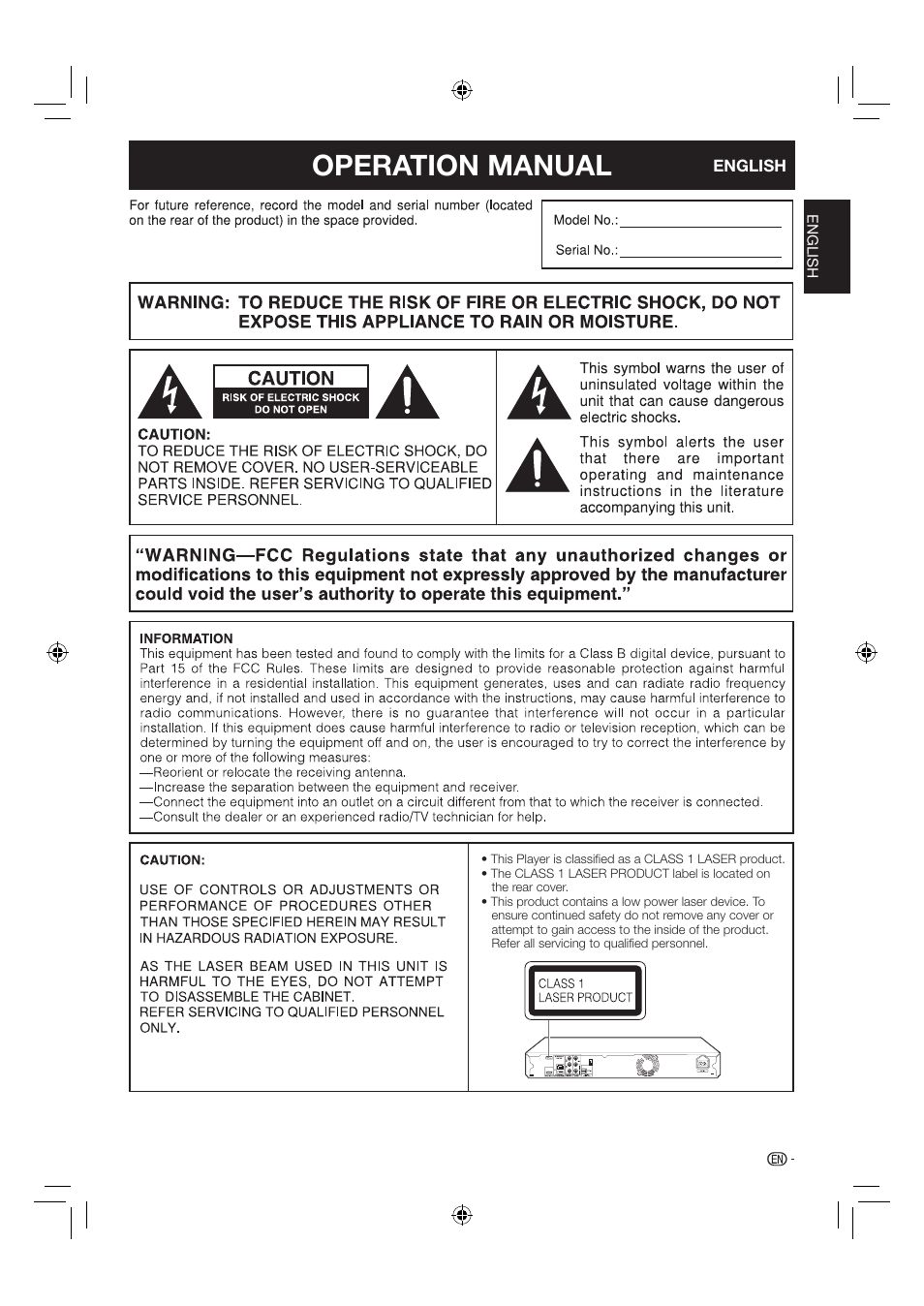 Operation manual | Sharp AQUOS BD-HP24U(A) User Manual | Page 3 / 61