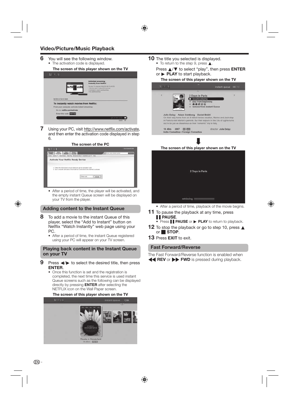 Video/picture/music playback | Sharp AQUOS BD-HP24U(A) User Manual | Page 34 / 61