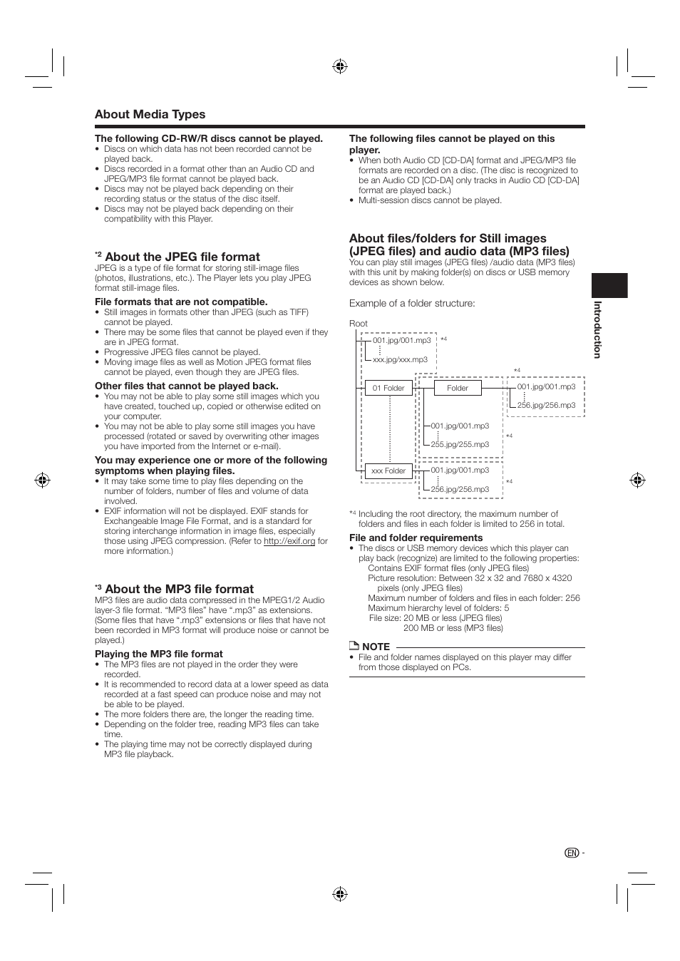 About media types, About the jpeg file format, About the mp3 file format | Sharp AQUOS BD-HP24U(A) User Manual | Page 9 / 61