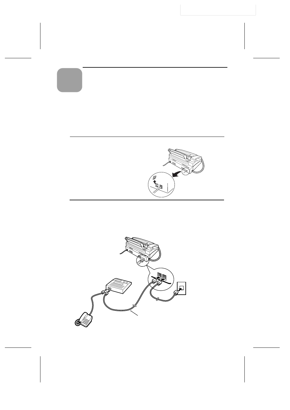 Answering machine hookup, Connecting an answering machine | Sharp UX-305 User Manual | Page 64 / 130