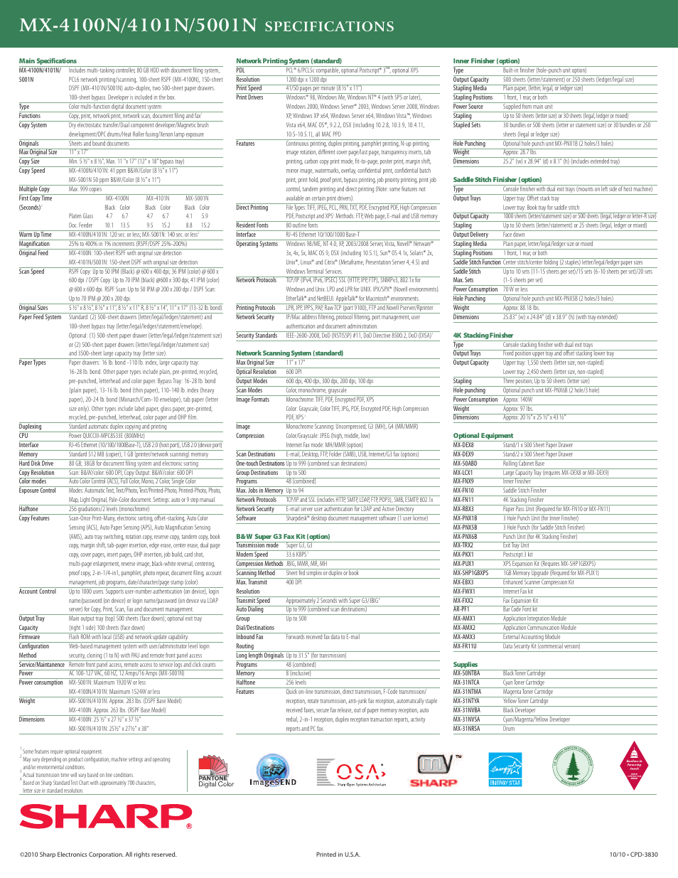 Specifications | Sharp CPD-3830 User Manual | Page 12 / 12