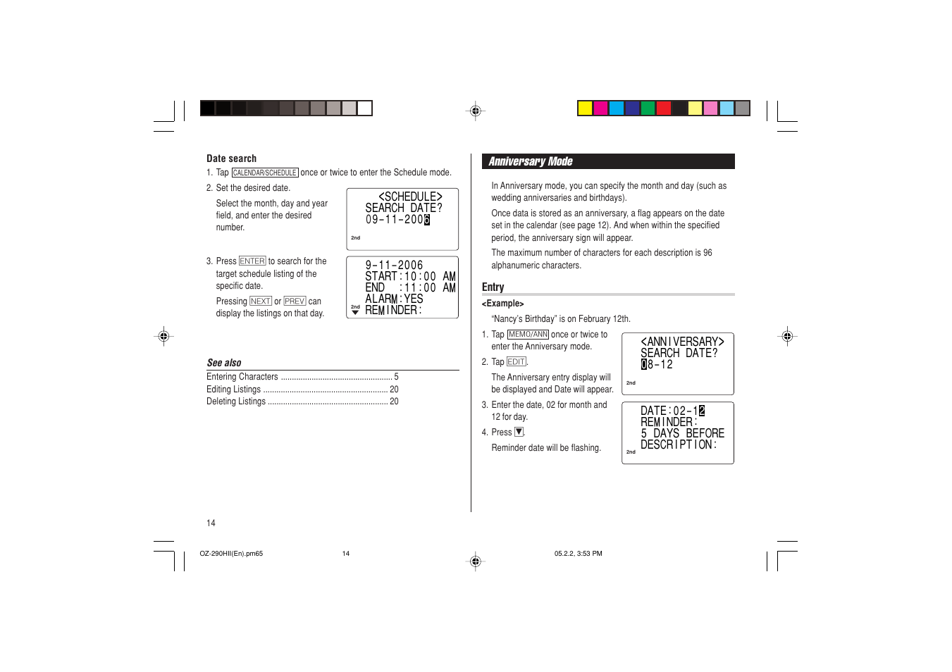 Sharp ELECTRONIC ORGANIZER OZ-290HII User Manual | Page 16 / 80