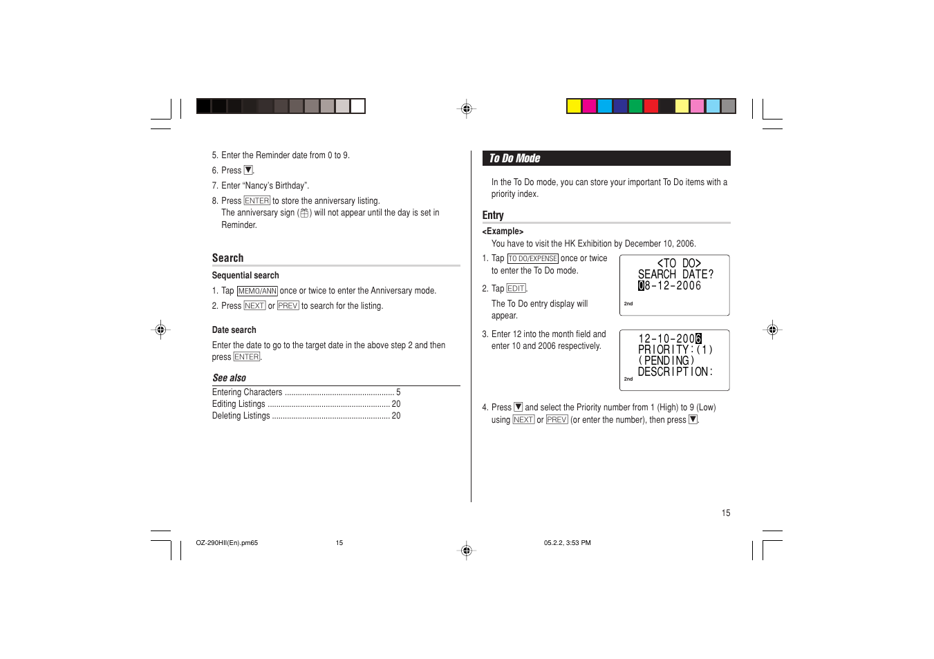 Sharp ELECTRONIC ORGANIZER OZ-290HII User Manual | Page 17 / 80