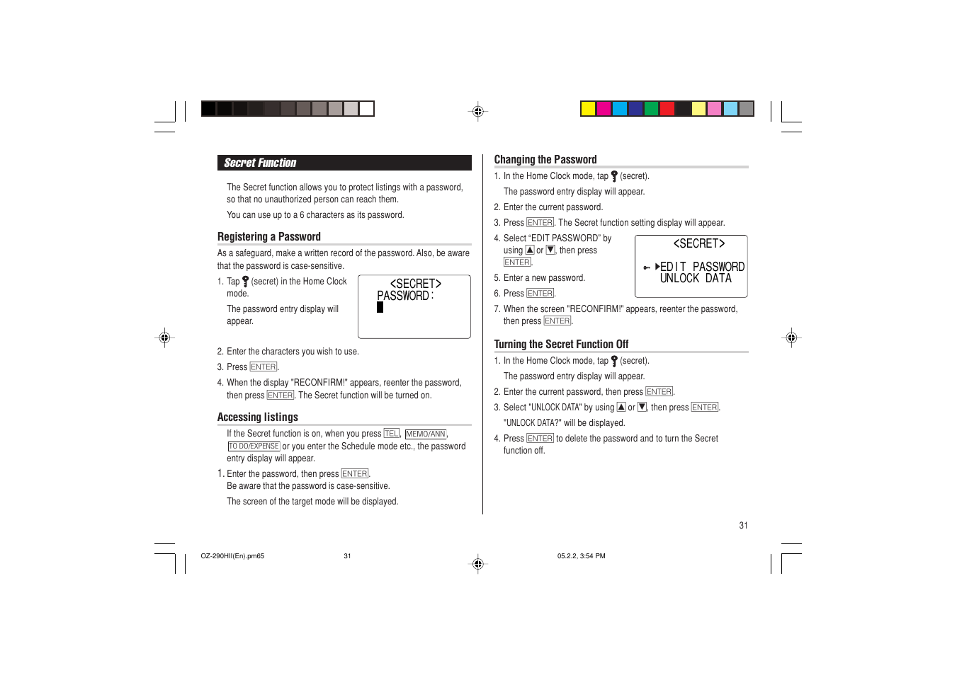 Sharp ELECTRONIC ORGANIZER OZ-290HII User Manual | Page 33 / 80