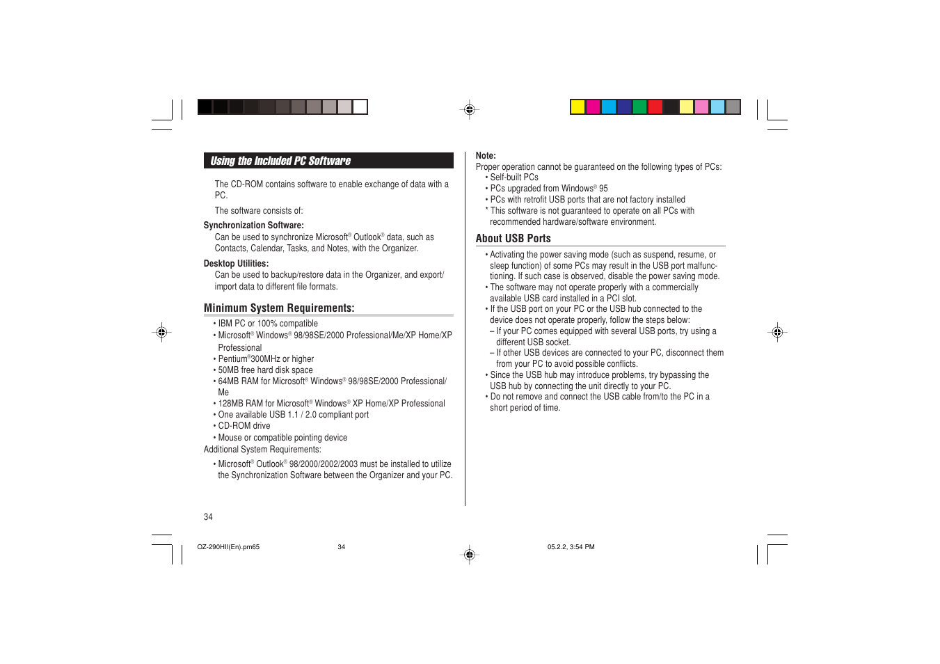 Using the included pc software | Sharp ELECTRONIC ORGANIZER OZ-290HII User Manual | Page 36 / 80