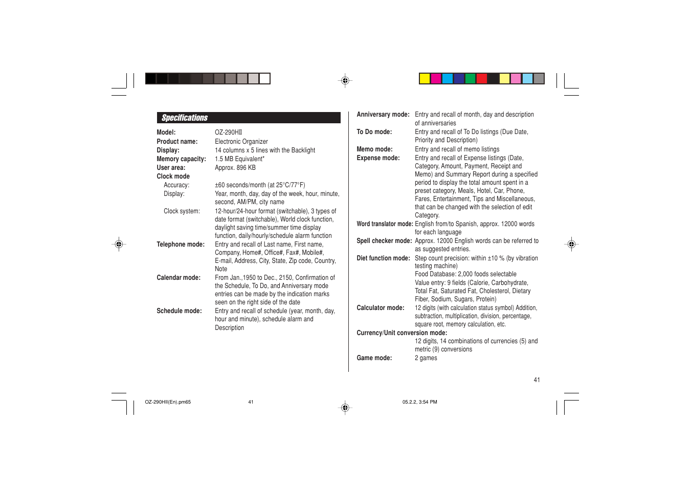 Sharp ELECTRONIC ORGANIZER OZ-290HII User Manual | Page 43 / 80