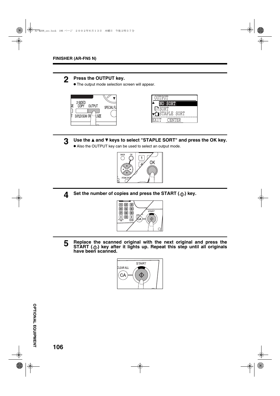 Output no sort sort staple sort exit center, Center | Sharp AR-M208 User Manual | Page 108 / 128