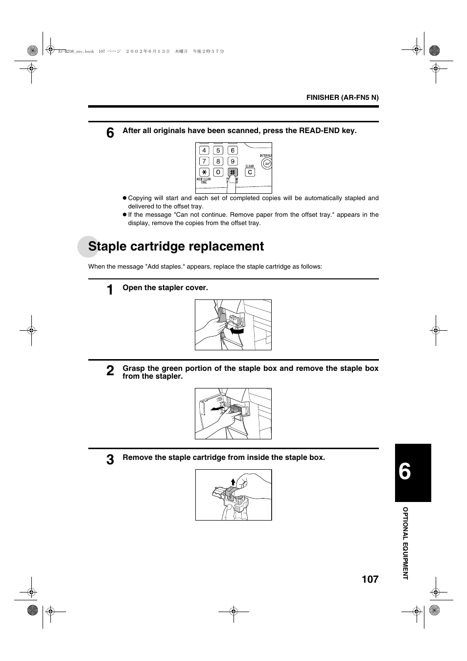 Staple cartridge replacement | Sharp AR-M208 User Manual | Page 109 / 128