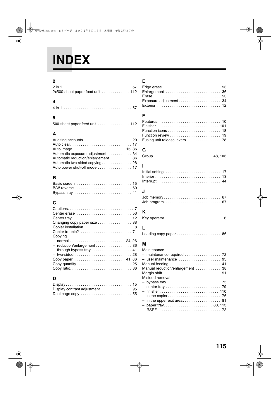 Index | Sharp AR-M208 User Manual | Page 117 / 128