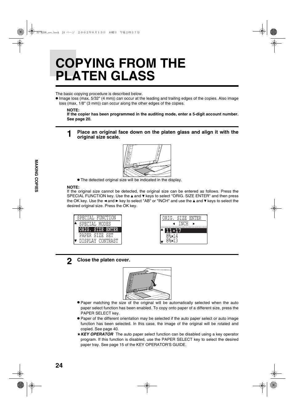 Copying from the platen glass, Inch | Sharp AR-M208 User Manual | Page 26 / 128