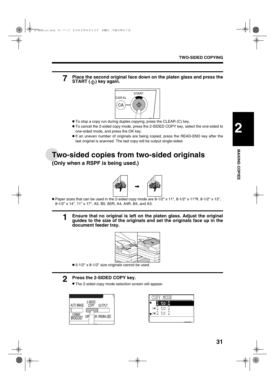 Two-sided copies from two-sided originals | Sharp AR-M208 User Manual | Page 33 / 128