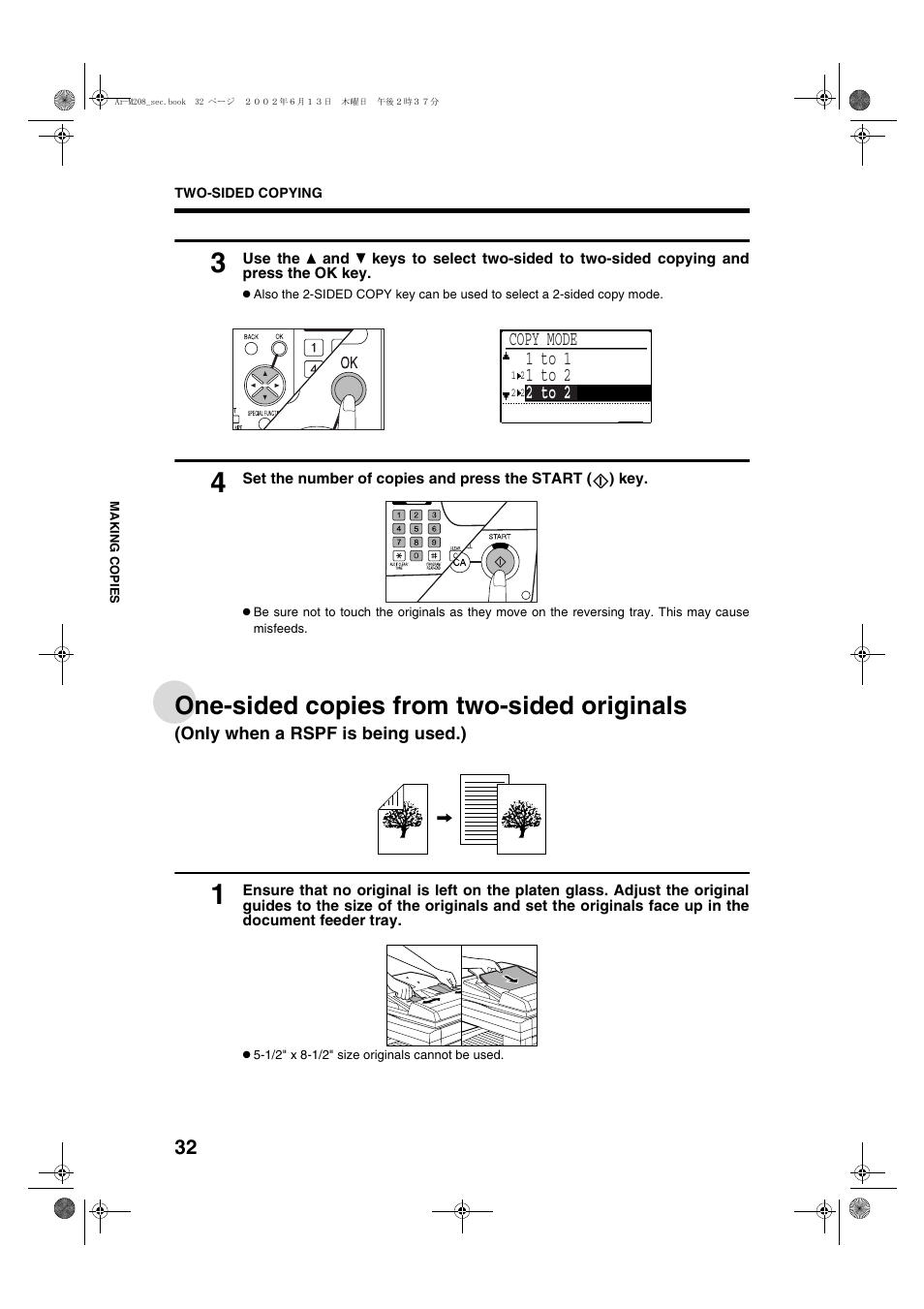 One-sided copies from two-sided originals | Sharp AR-M208 User Manual | Page 34 / 128