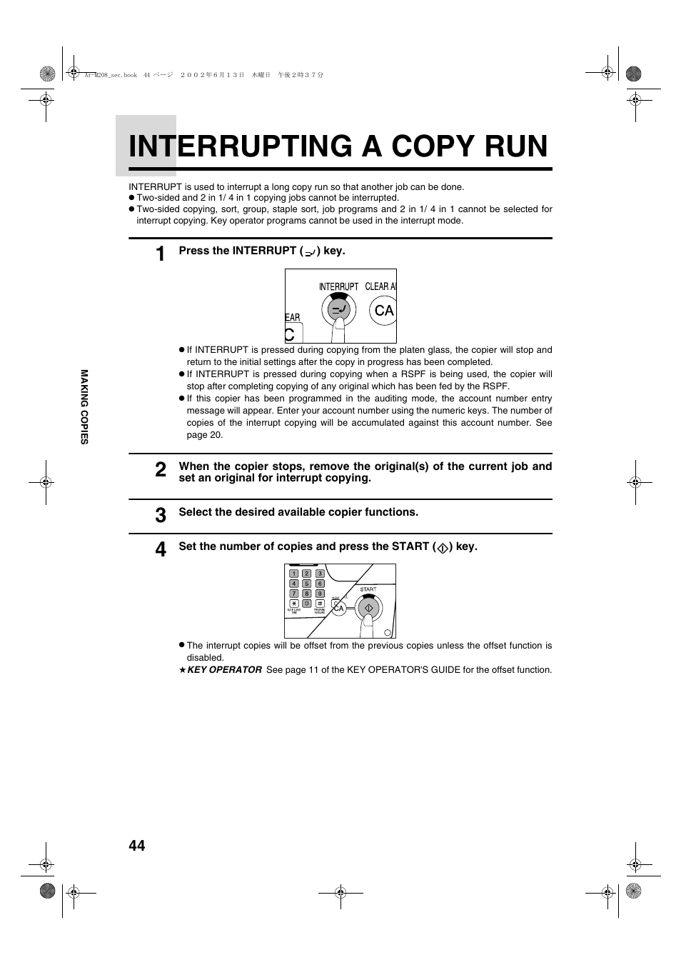 Interrupting a copy run | Sharp AR-M208 User Manual | Page 46 / 128