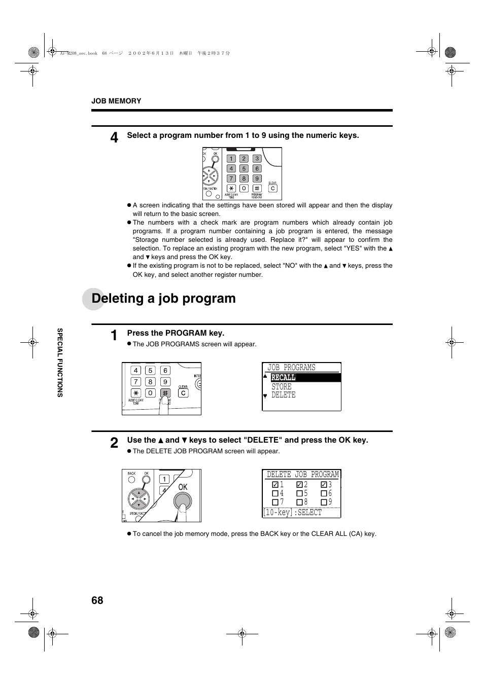 Deleting a job program | Sharp AR-M208 User Manual | Page 70 / 128