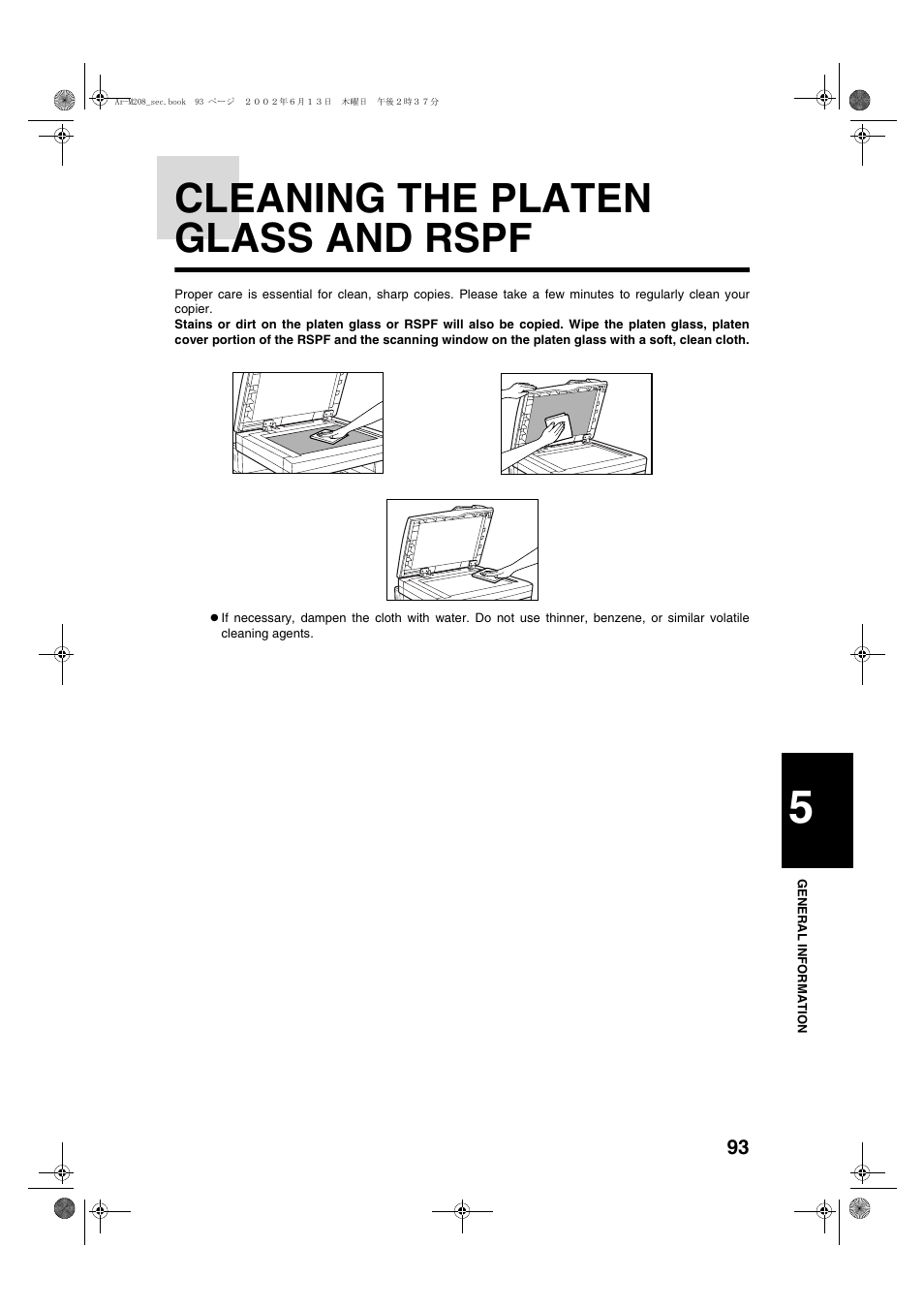 Cleaning the platen glass and rspf | Sharp AR-M208 User Manual | Page 95 / 128