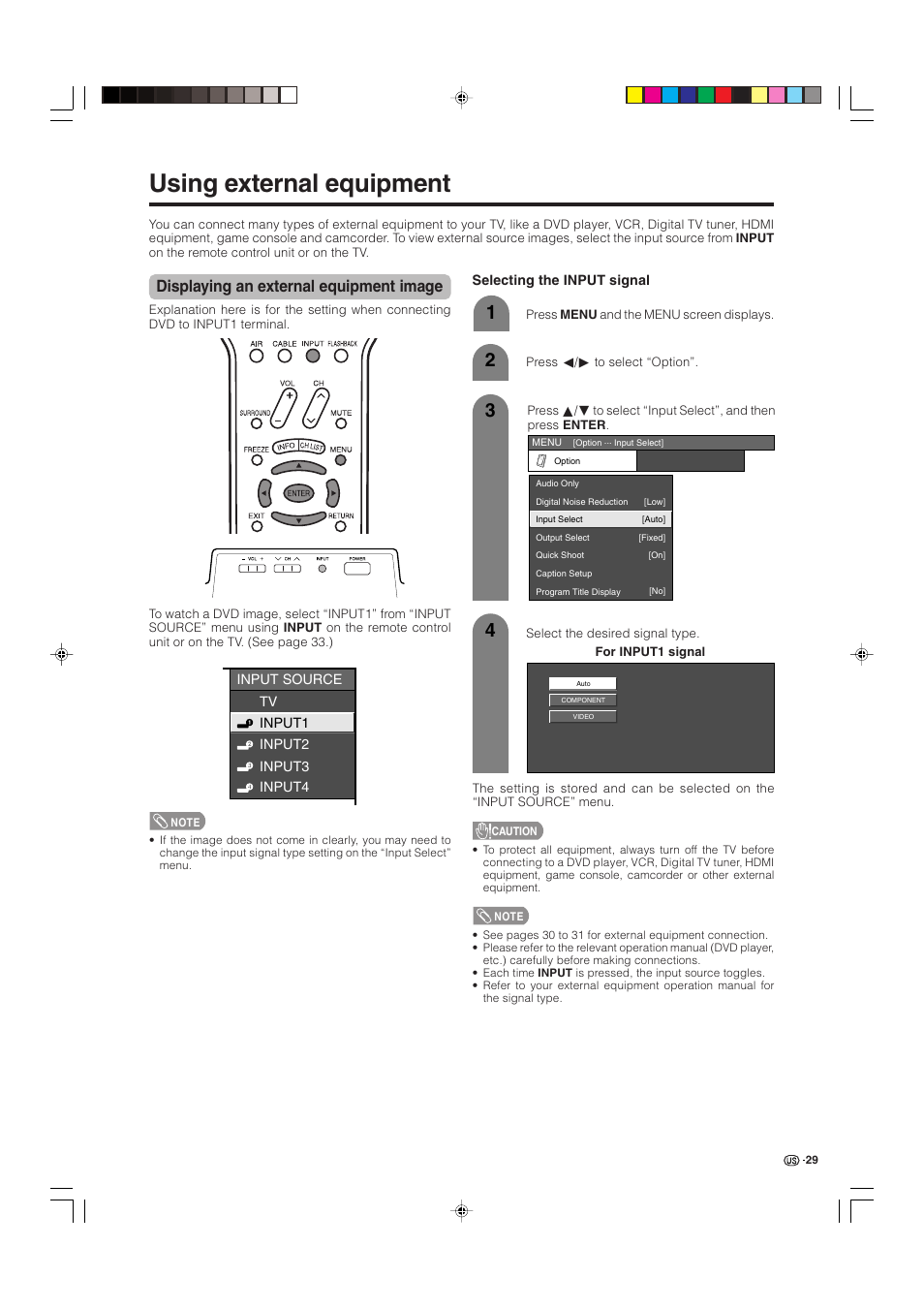 Using external equipment, Displaying an external equipment image | Sharp Aquos LC 32D4U User Manual | Page 30 / 61