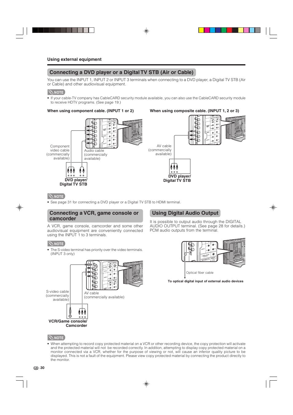 Connecting a vcr, game console or camcorder, Using digital audio output | Sharp Aquos LC 32D4U User Manual | Page 31 / 61
