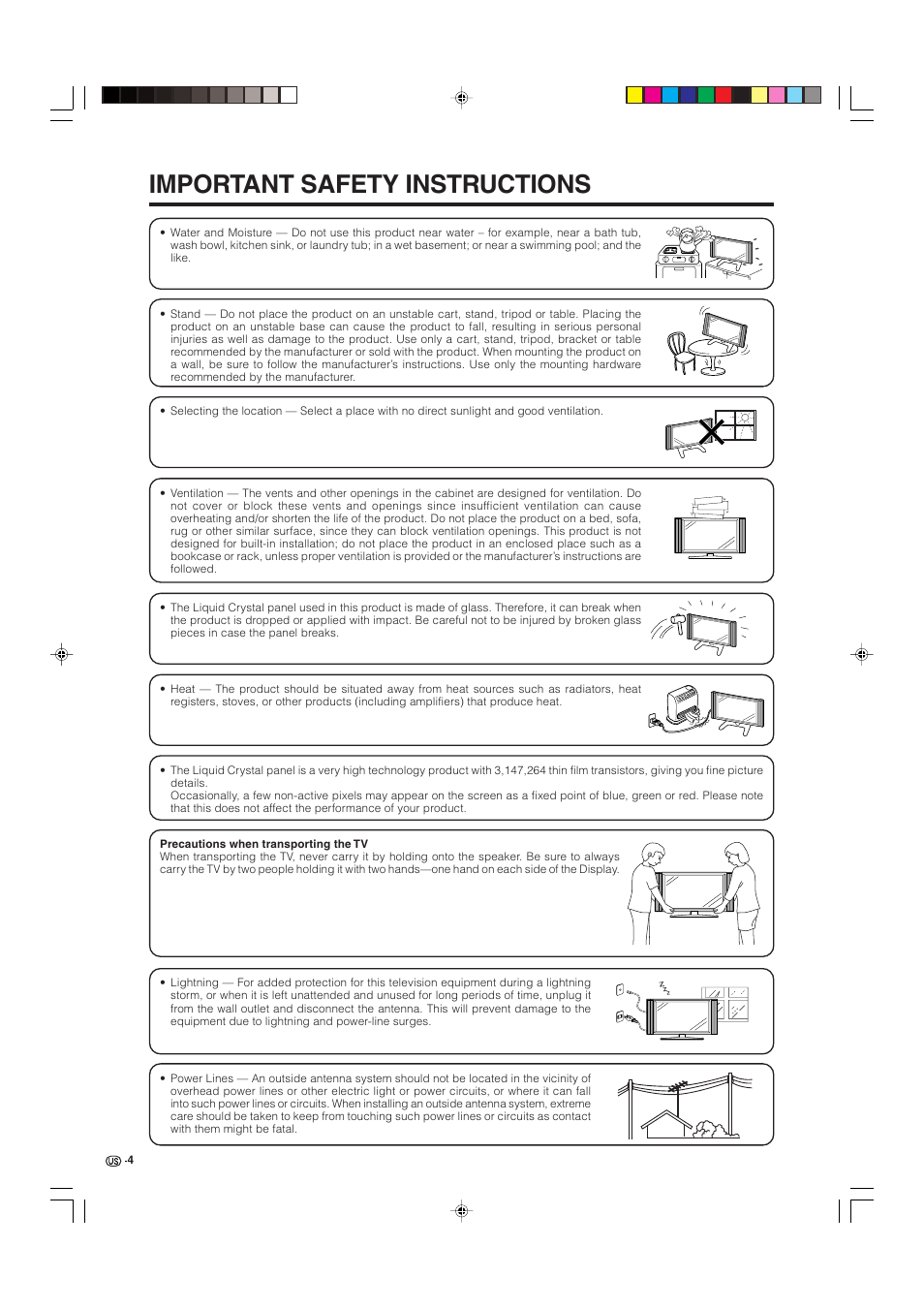 Important safety instructions | Sharp Aquos LC 32D4U User Manual | Page 5 / 61