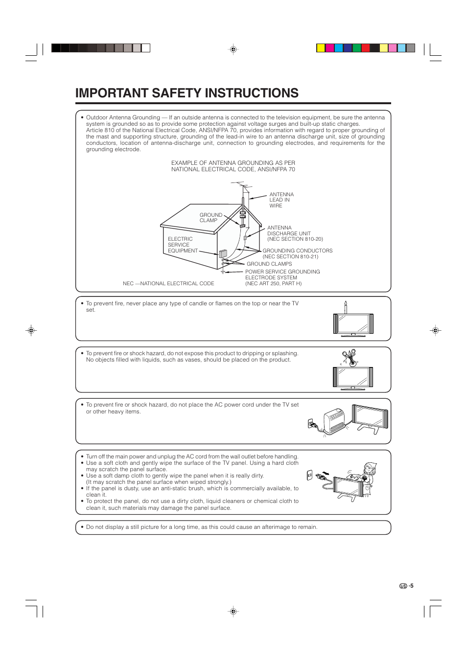 Important safety instructions | Sharp Aquos LC 32D4U User Manual | Page 6 / 61