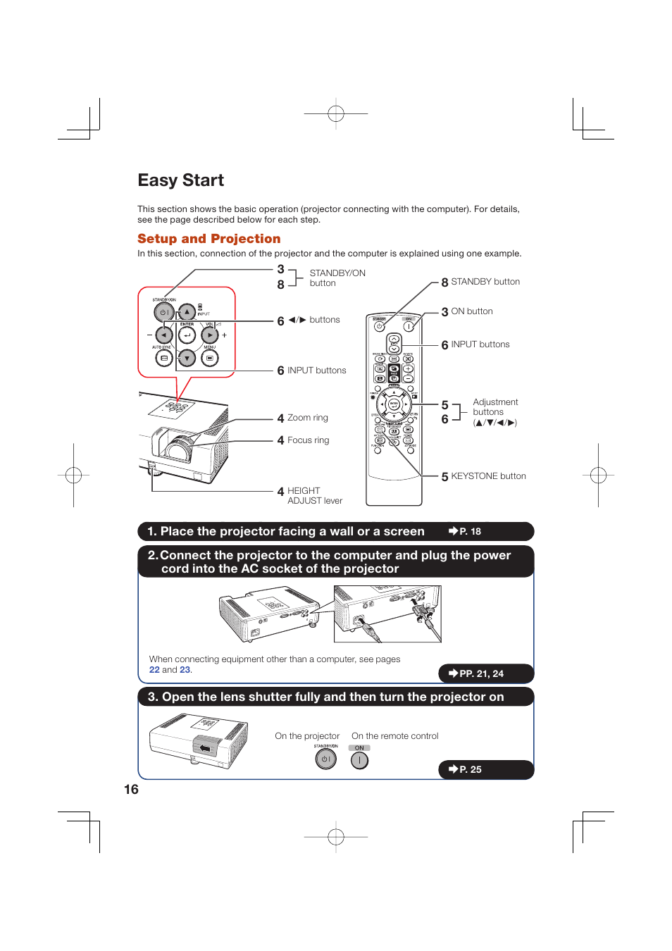 Easy start | Sharp Notevision XR-50S User Manual | Page 20 / 78