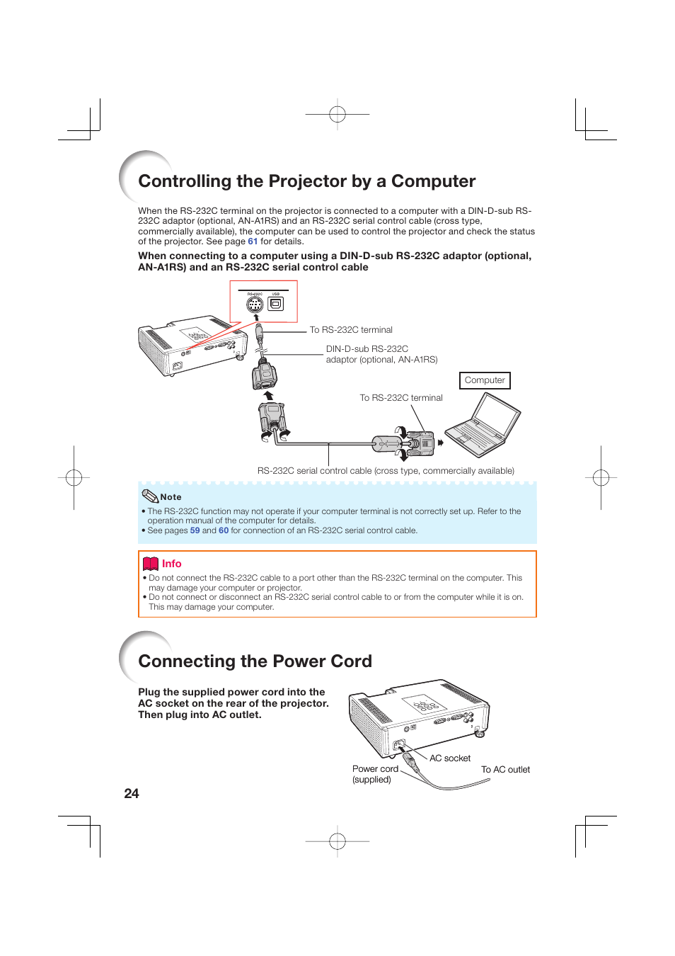 Controlling the projector by a computer, Connecting the power cord | Sharp Notevision XR-50S User Manual | Page 28 / 78