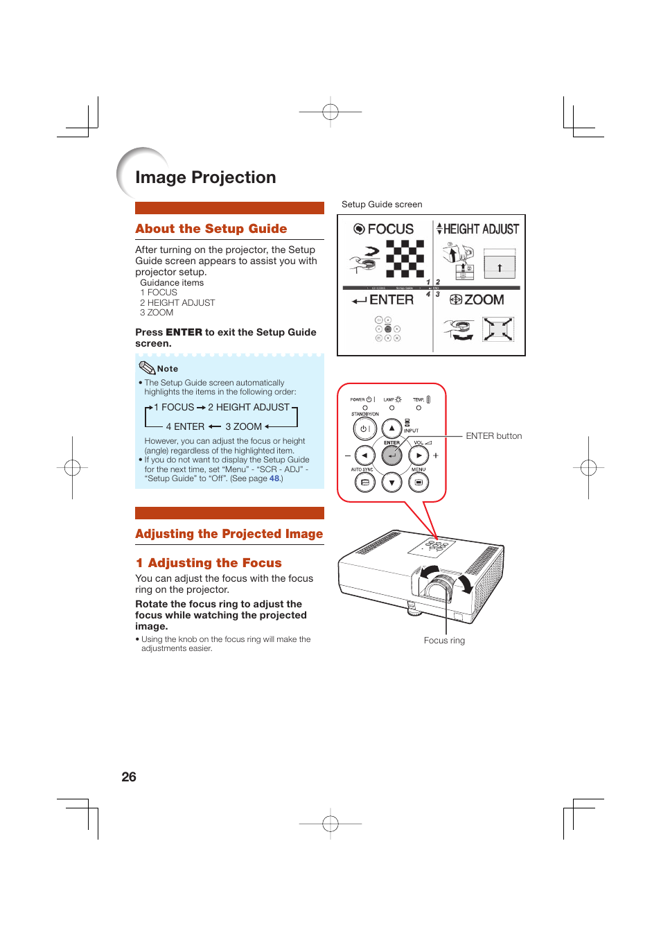 Image projection, About the setup guide | Sharp Notevision XR-50S User Manual | Page 30 / 78